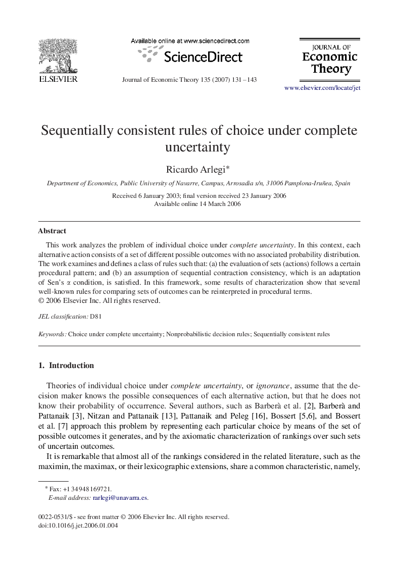 Sequentially consistent rules of choice under complete uncertainty