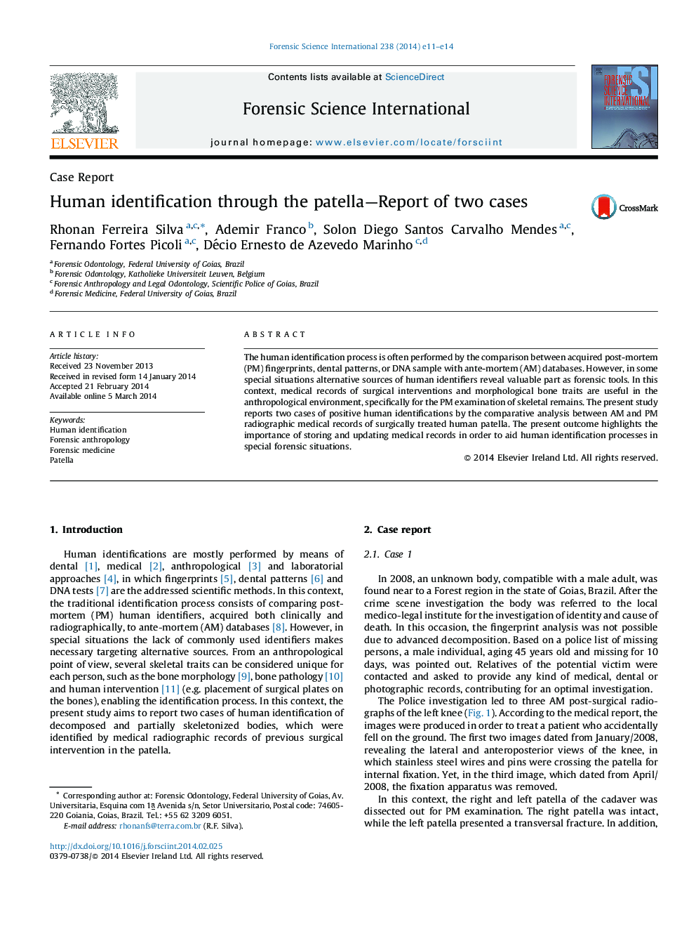 Human identification through the patella—Report of two cases