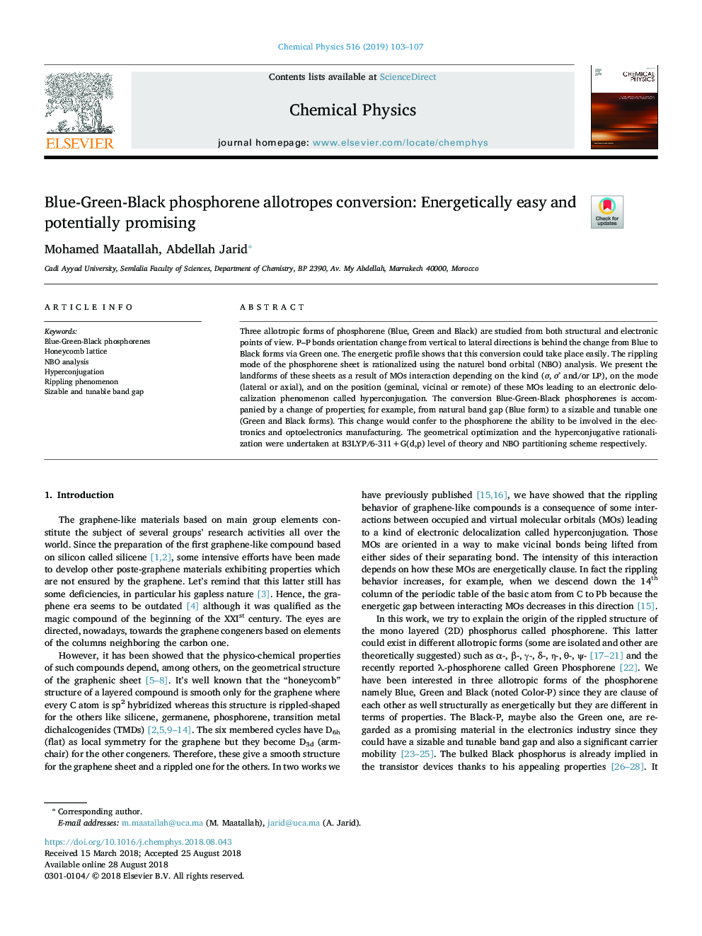 عکس صفحه اول مقاله: Blue-Green-Black phosphorene allotropes conversion: Energetically easy and potentially promising Blue-Green-Black phosphorene allotropes conversion: Energetically easy and potentially promising