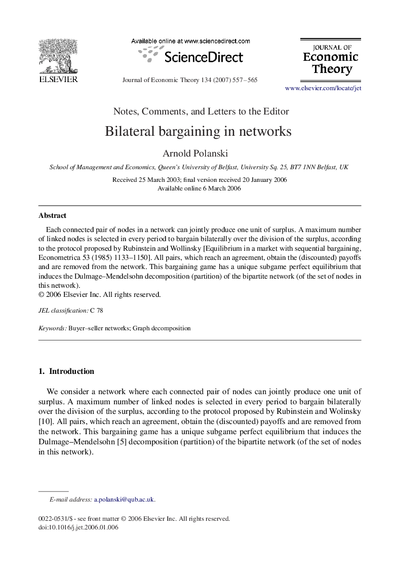 Bilateral bargaining in networks