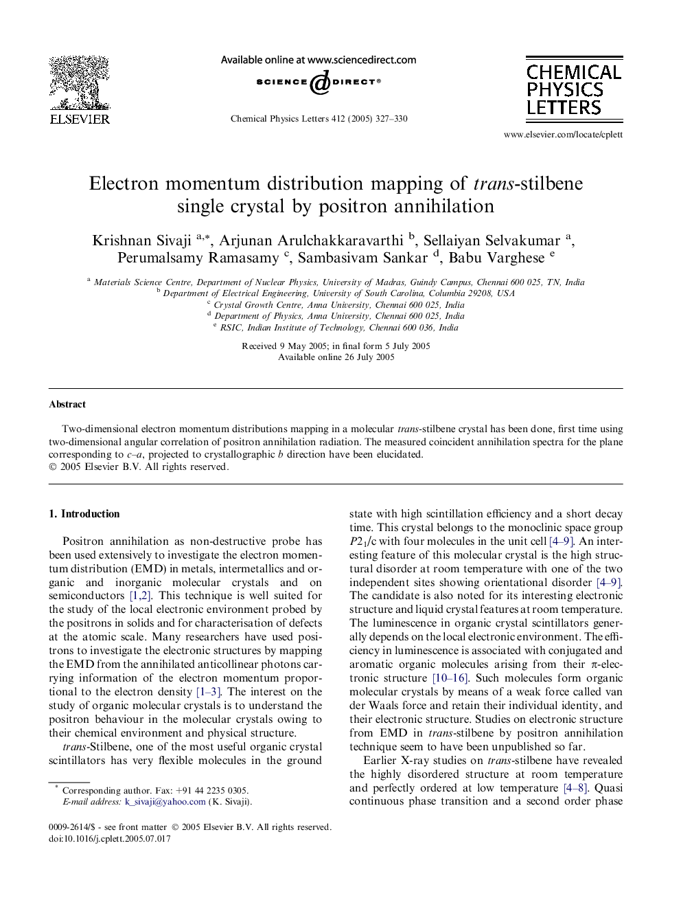 Electron momentum distribution mapping of trans-stilbene single crystal by positron annihilation