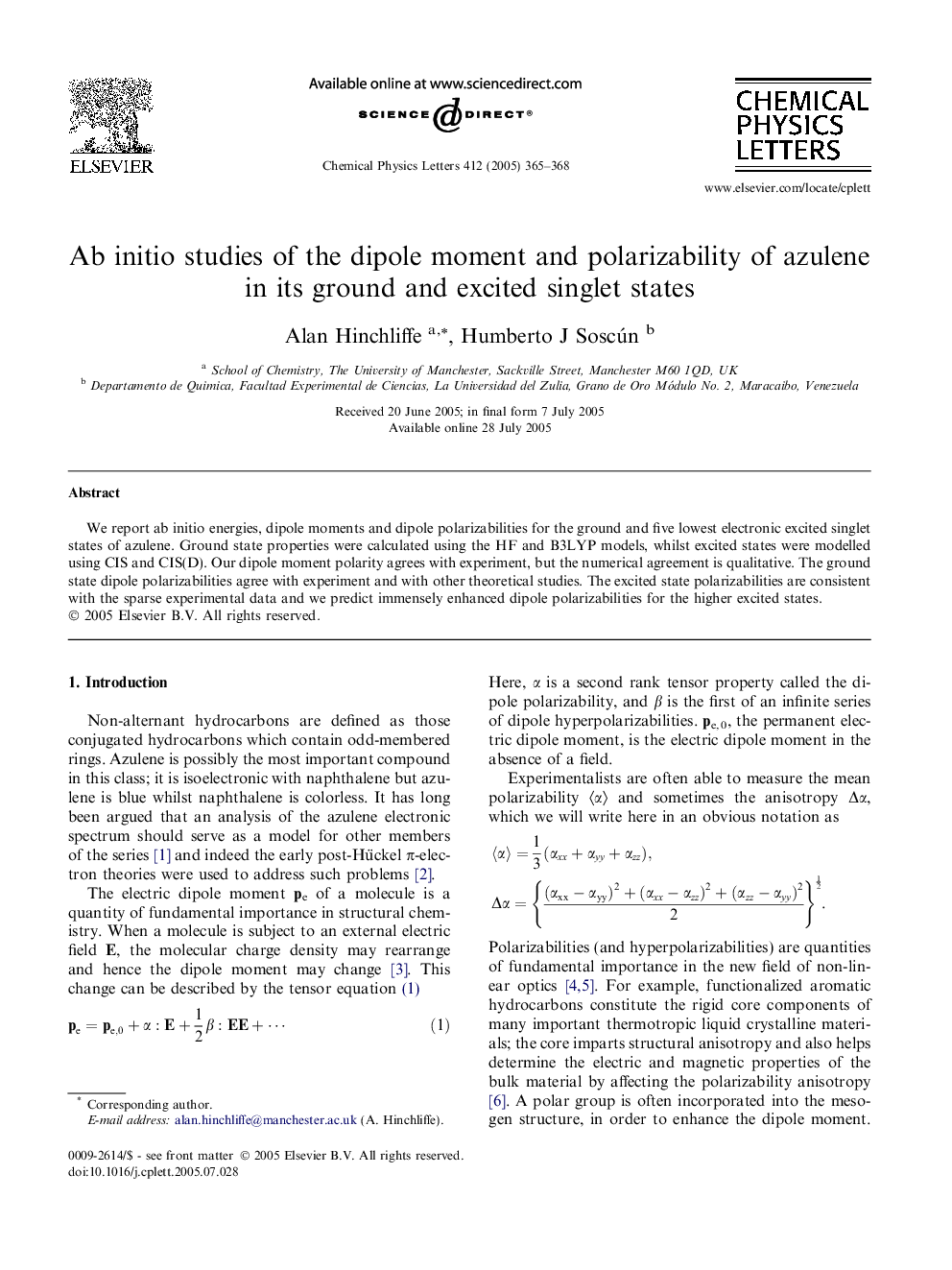 Ab initio studies of the dipole moment and polarizability of azulene in its ground and excited singlet states