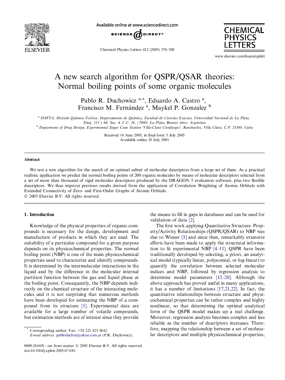 عکس صفحه اول مقاله: A new search algorithm for QSPR/QSAR theories: Normal boiling points of some organic molecules A new search algorithm for QSPR/QSAR theories: Normal boiling points of some organic molecules