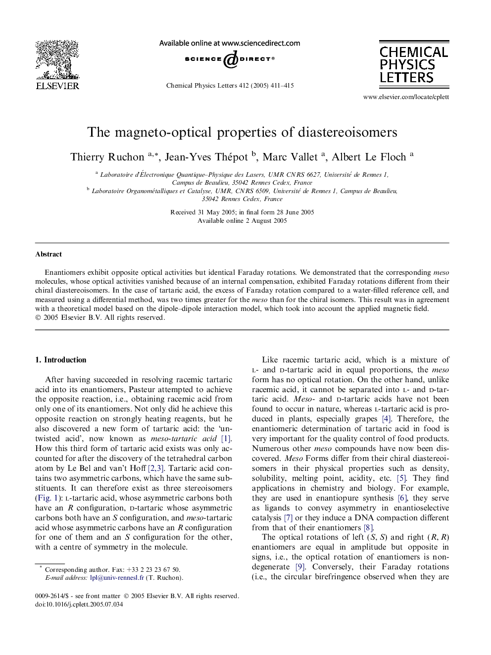 عکس صفحه اول مقاله: The magneto-optical properties of diastereoisomers The magneto-optical properties of diastereoisomers