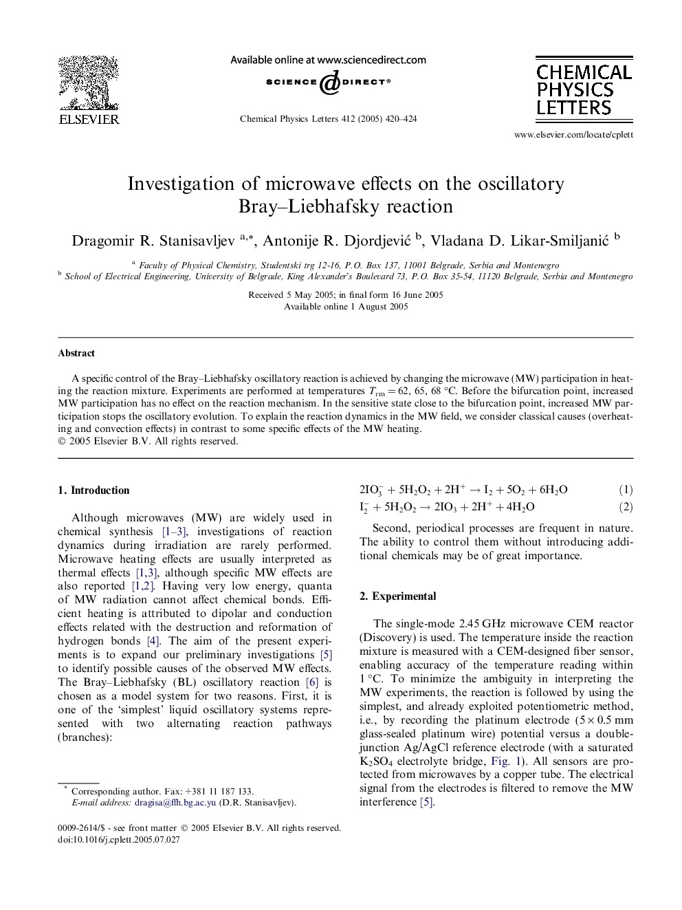 Investigation of microwave effects on the oscillatory Bray-Liebhafsky reaction