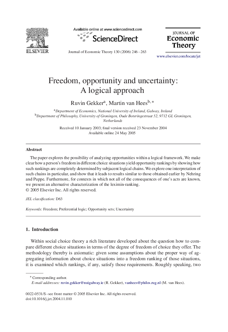 Freedom, opportunity and uncertainty: A logical approach
