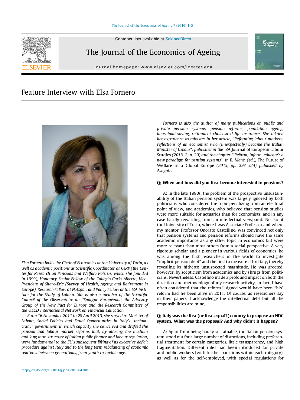 Feature Interview with Elsa Fornero