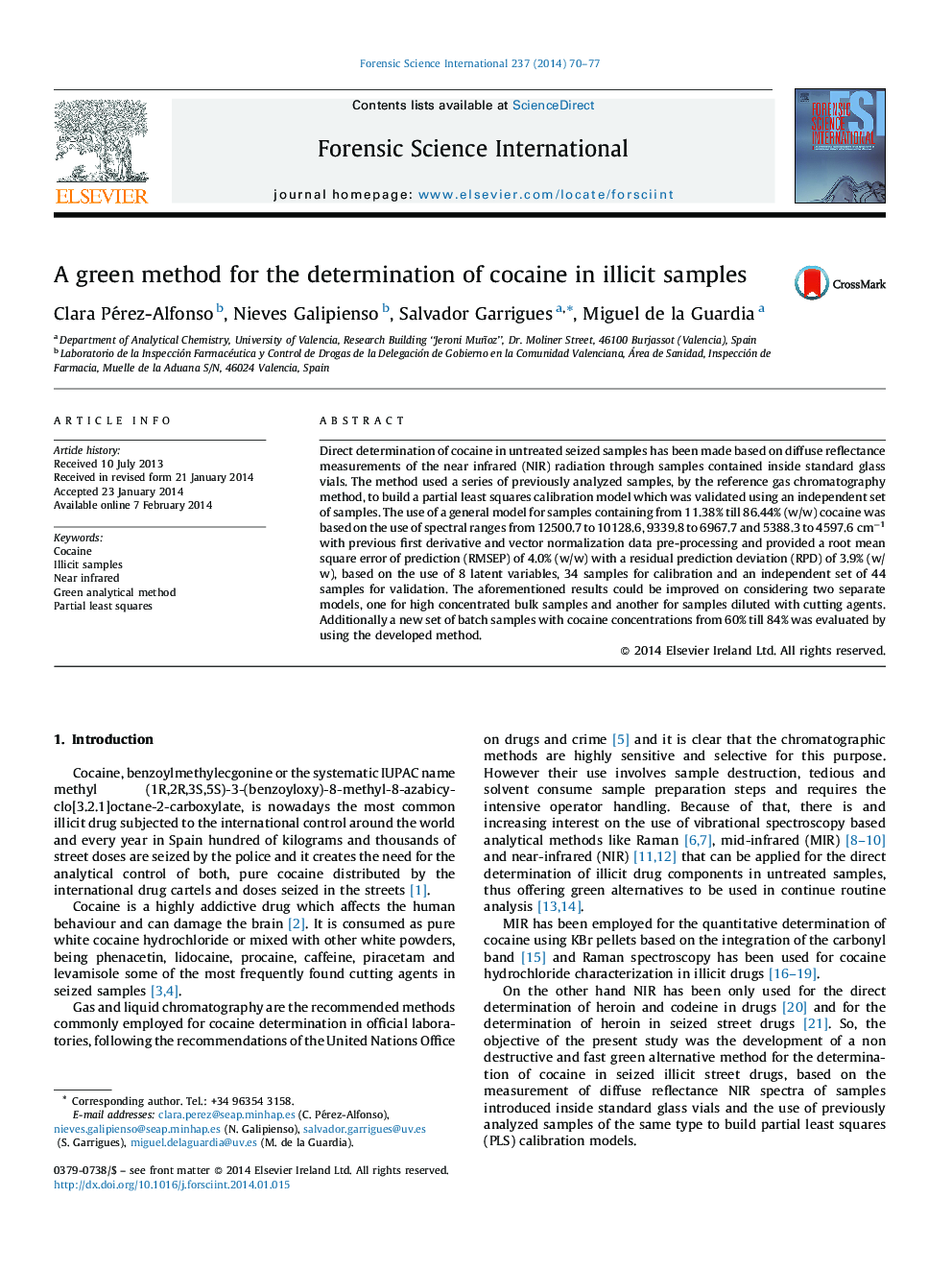 A green method for the determination of cocaine in illicit samples