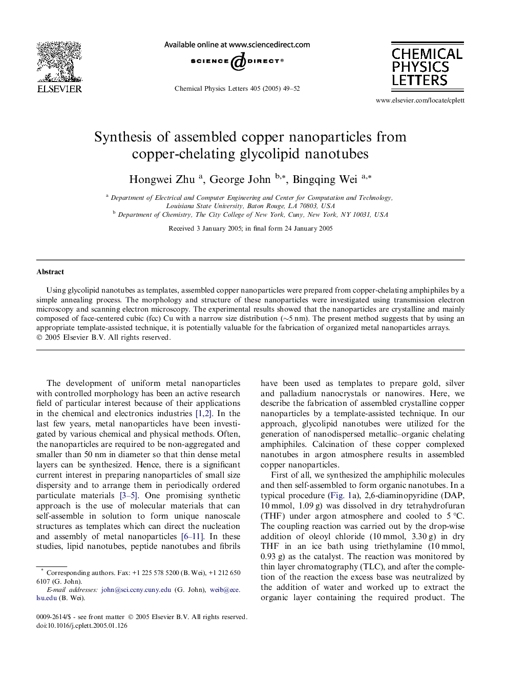 Synthesis of assembled copper nanoparticles from copper-chelating glycolipid nanotubes
