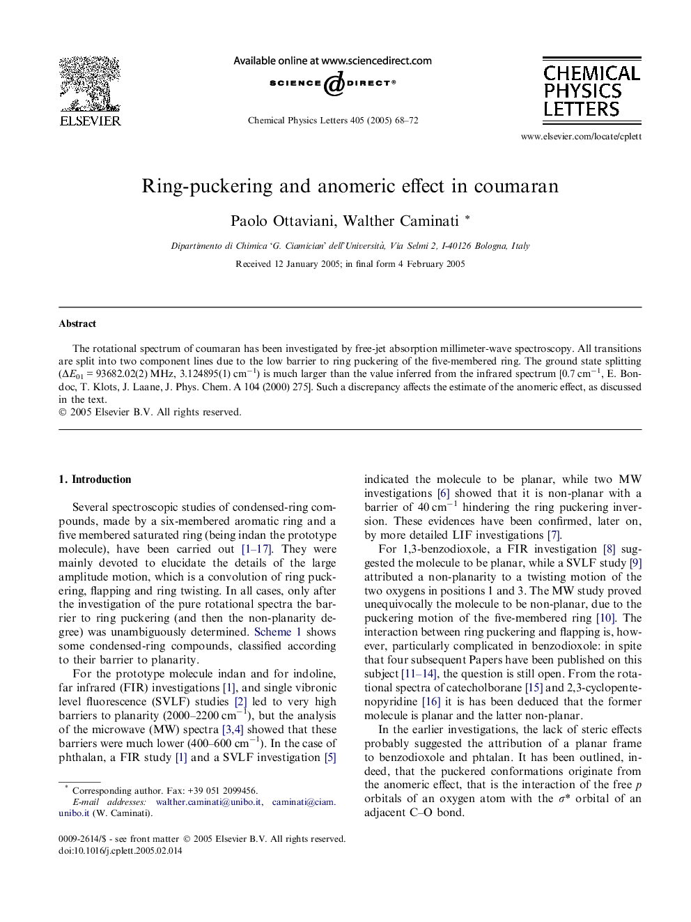 Ring-puckering and anomeric effect in coumaran