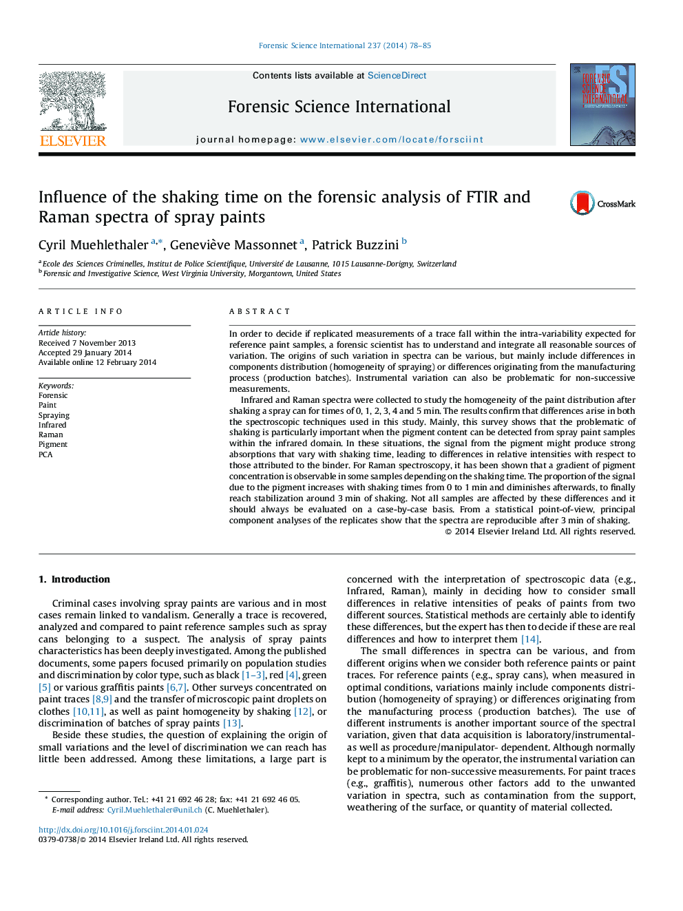 Influence of the shaking time on the forensic analysis of FTIR and Raman spectra of spray paints