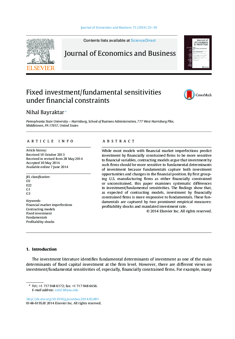 Fixed investment/fundamental sensitivities under financial constraints