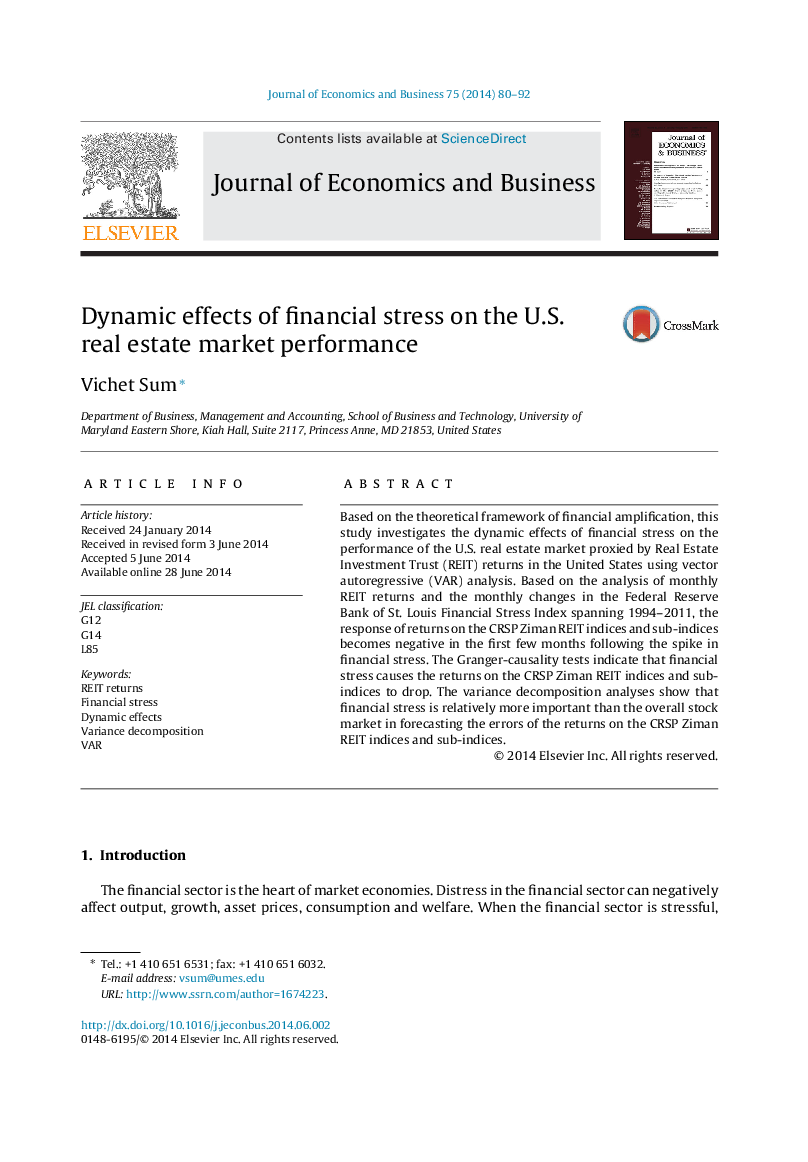 Dynamic effects of financial stress on the U.S. real estate market performance