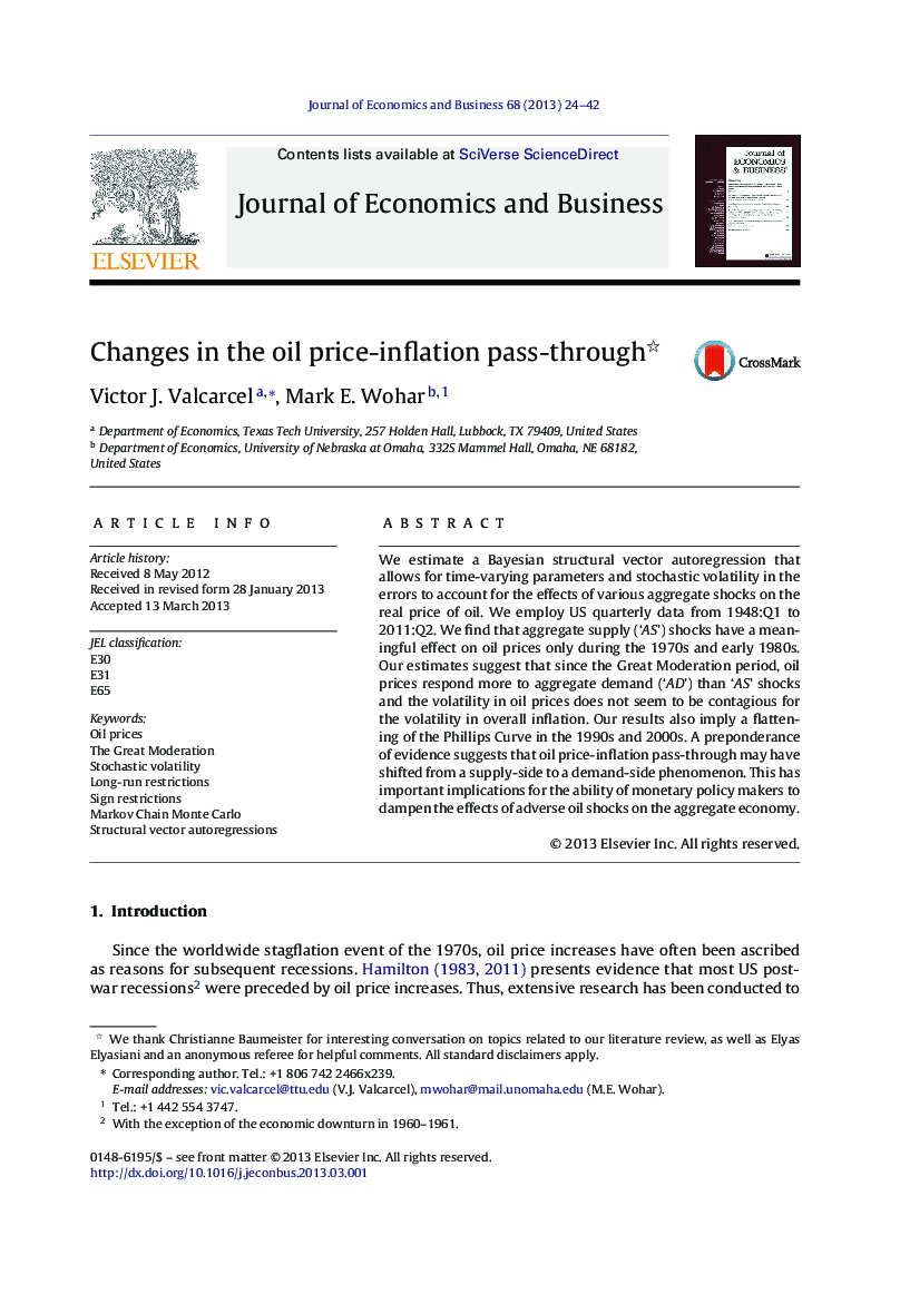 Changes in the oil price-inflation pass-through 