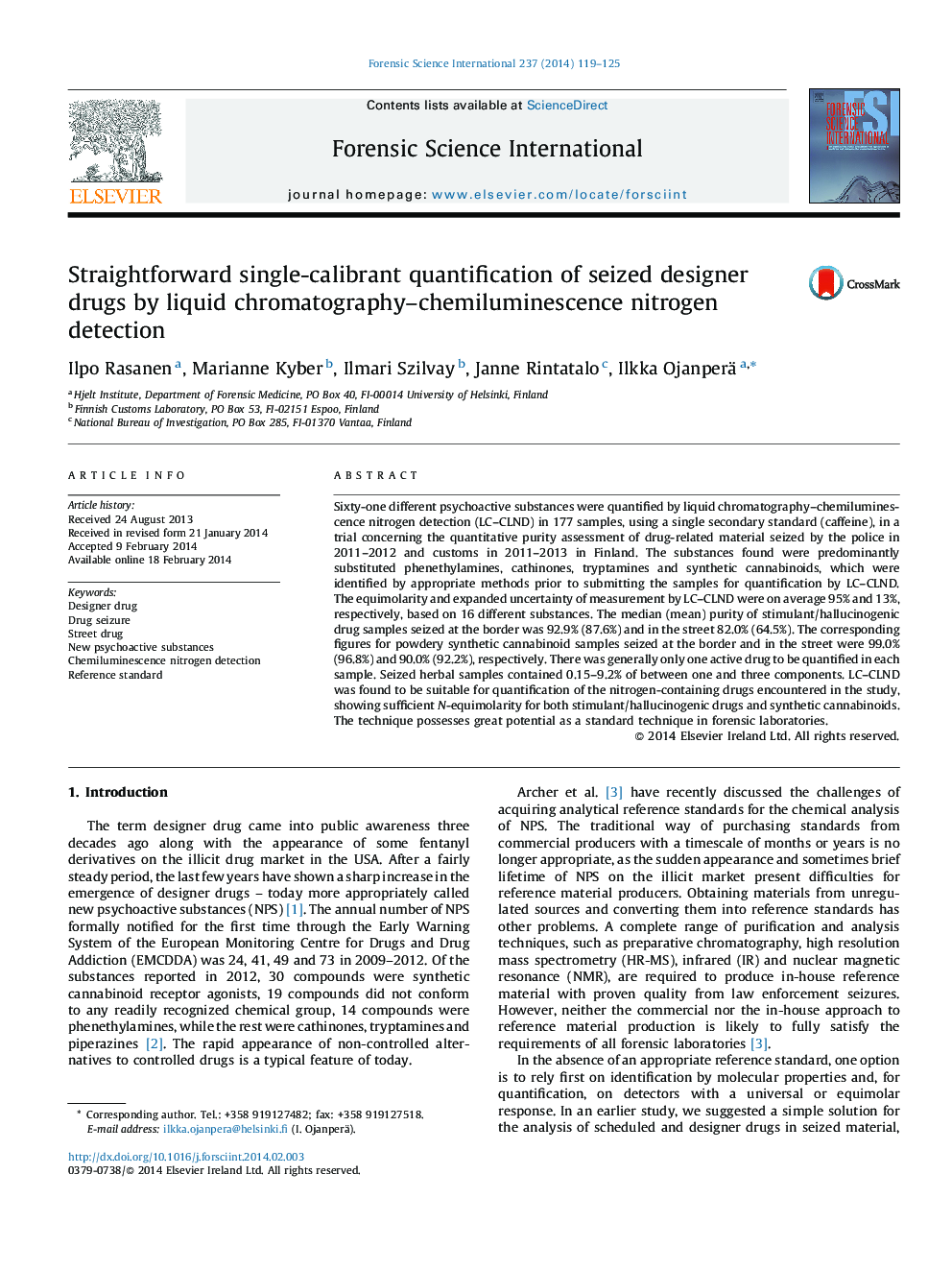 Straightforward single-calibrant quantification of seized designer drugs by liquid chromatography–chemiluminescence nitrogen detection