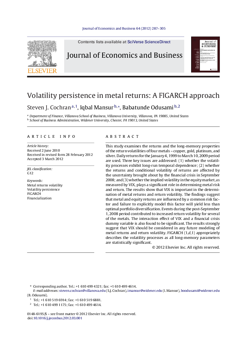 Volatility persistence in metal returns: A FIGARCH approach