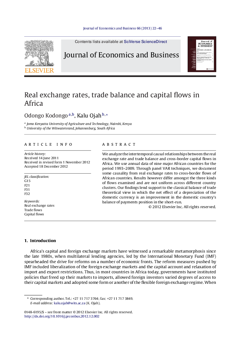 Real exchange rates, trade balance and capital flows in Africa