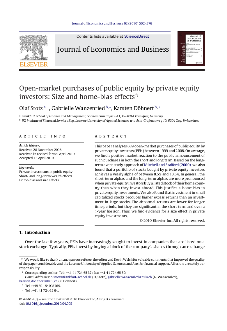 Open-market purchases of public equity by private equity investors: Size and home-bias effects 