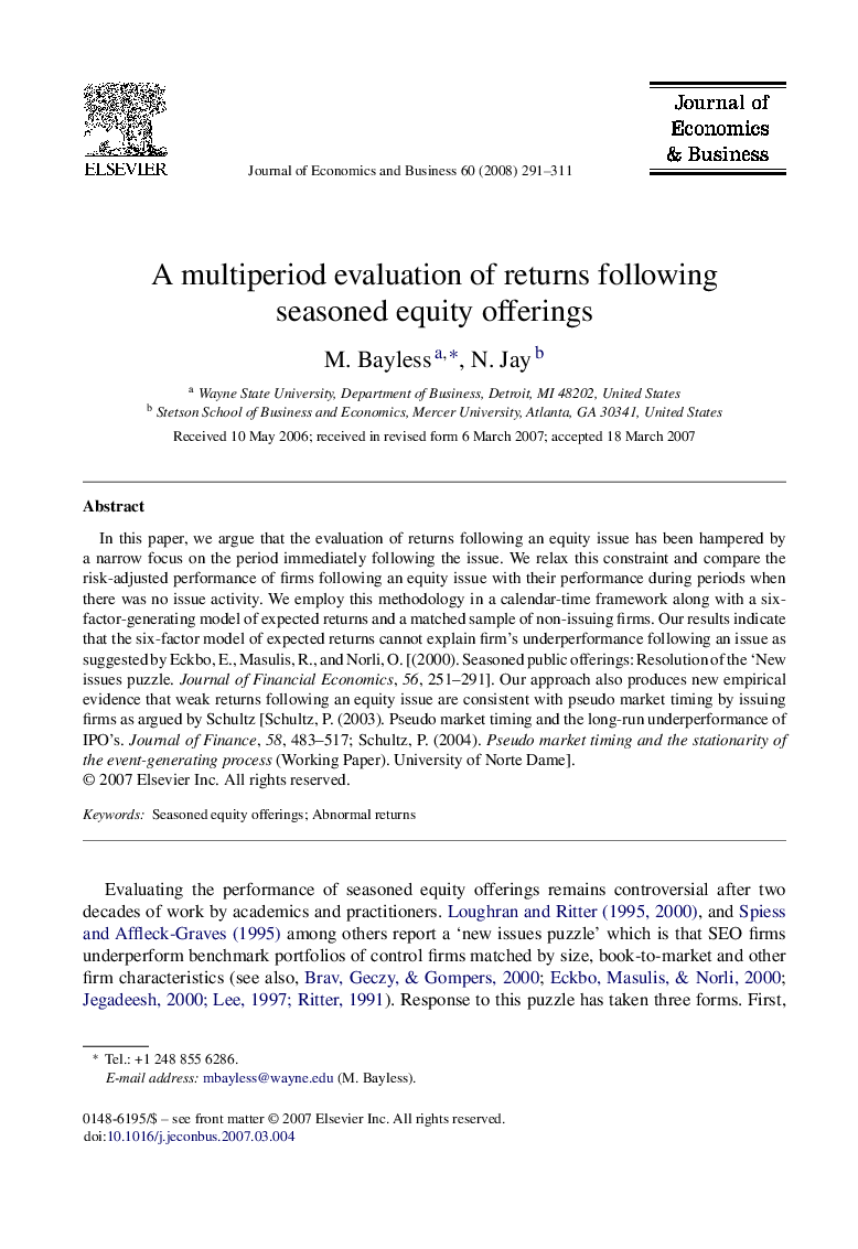 A multiperiod evaluation of returns following seasoned equity offerings