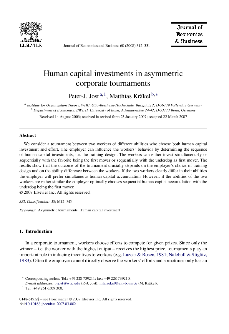 Human capital investments in asymmetric corporate tournaments