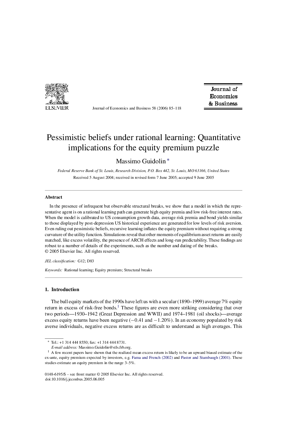 Pessimistic beliefs under rational learning: Quantitative implications for the equity premium puzzle