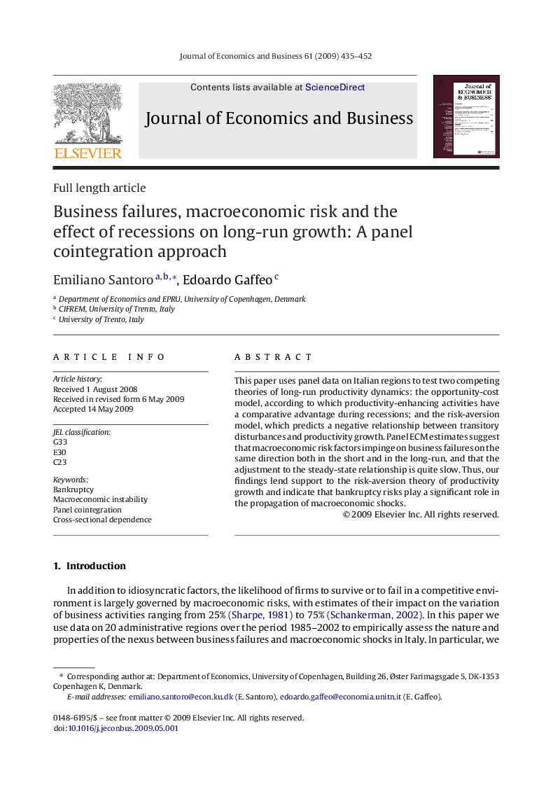 Business failures, macroeconomic risk and the effect of recessions on long-run growth: A panel cointegration approach