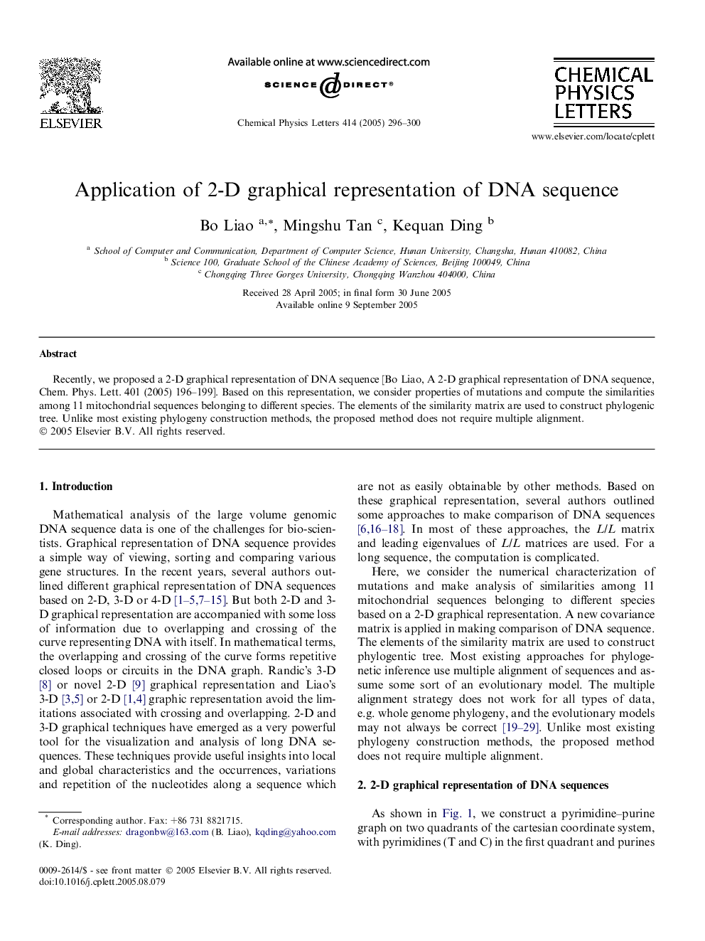 Application of 2-D graphical representation of DNA sequence