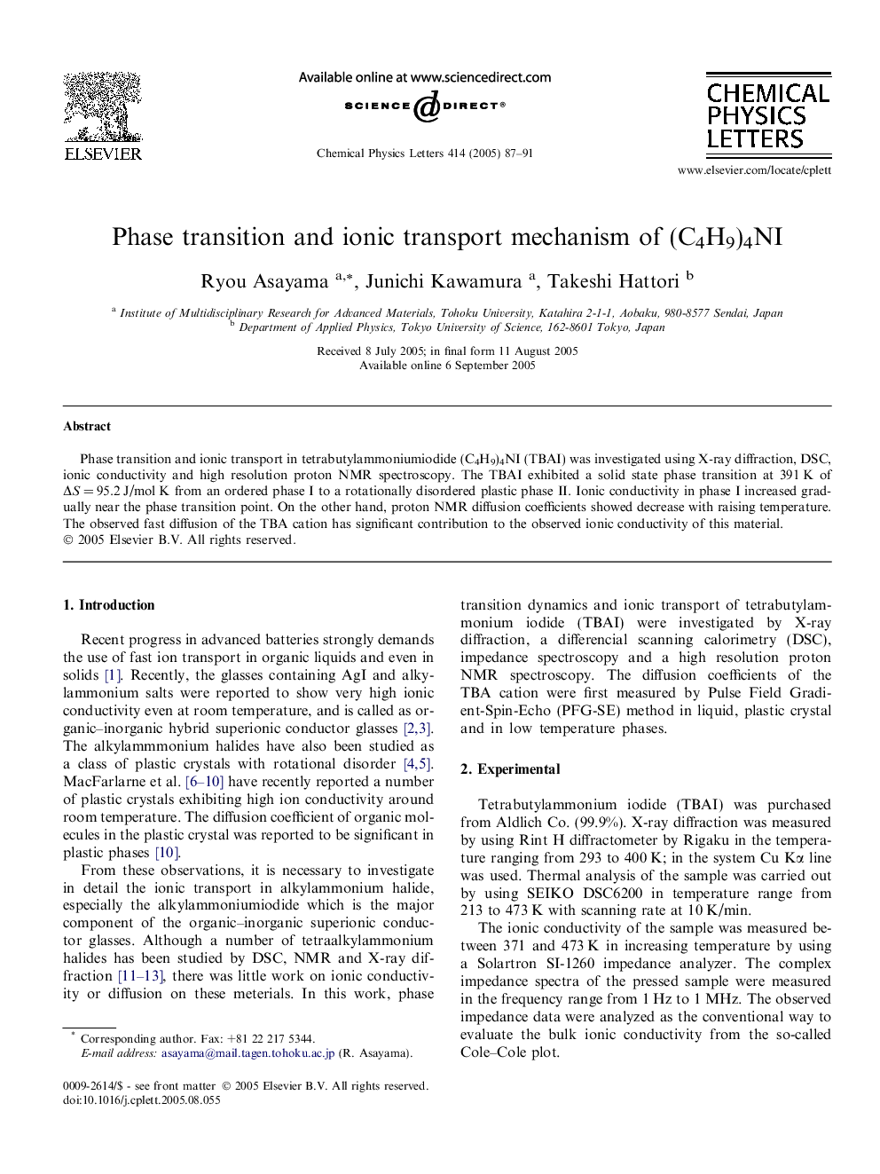 Phase transition and ionic transport mechanism of (C4H9)4NI