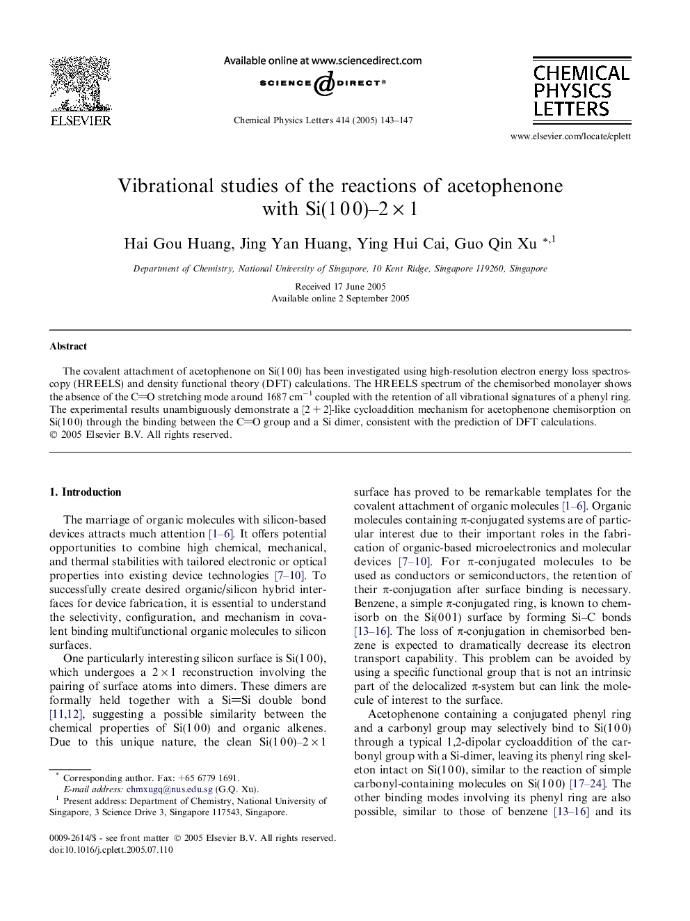 عکس صفحه اول مقاله: Vibrational studies of the reactions of acetophenone with Si(1Â 0Â 0)-2Â ÃÂ 1 Vibrational studies of the reactions of acetophenone with Si(1Â 0Â 0)-2Â ÃÂ 1