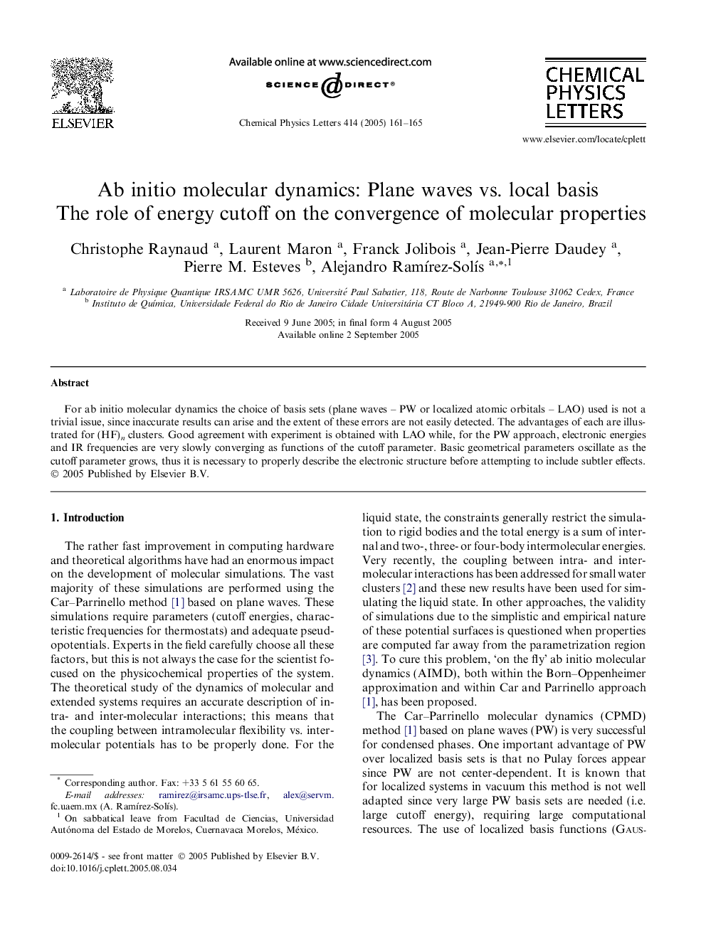 عکس صفحه اول مقاله: Ab initio molecular dynamics: Plane waves vs. local basis Ab initio molecular dynamics: Plane waves vs. local basis
