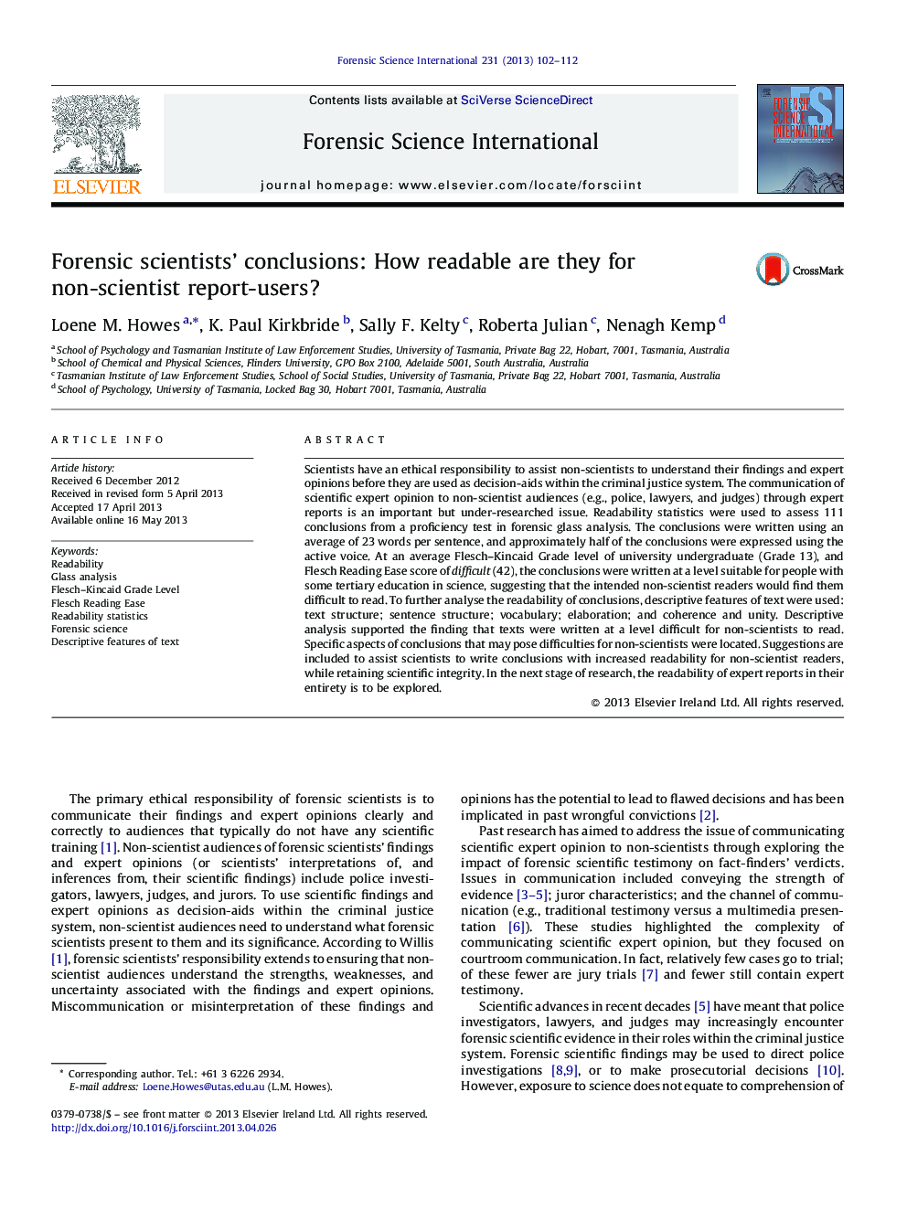 Forensic scientists’ conclusions: How readable are they for non-scientist report-users?