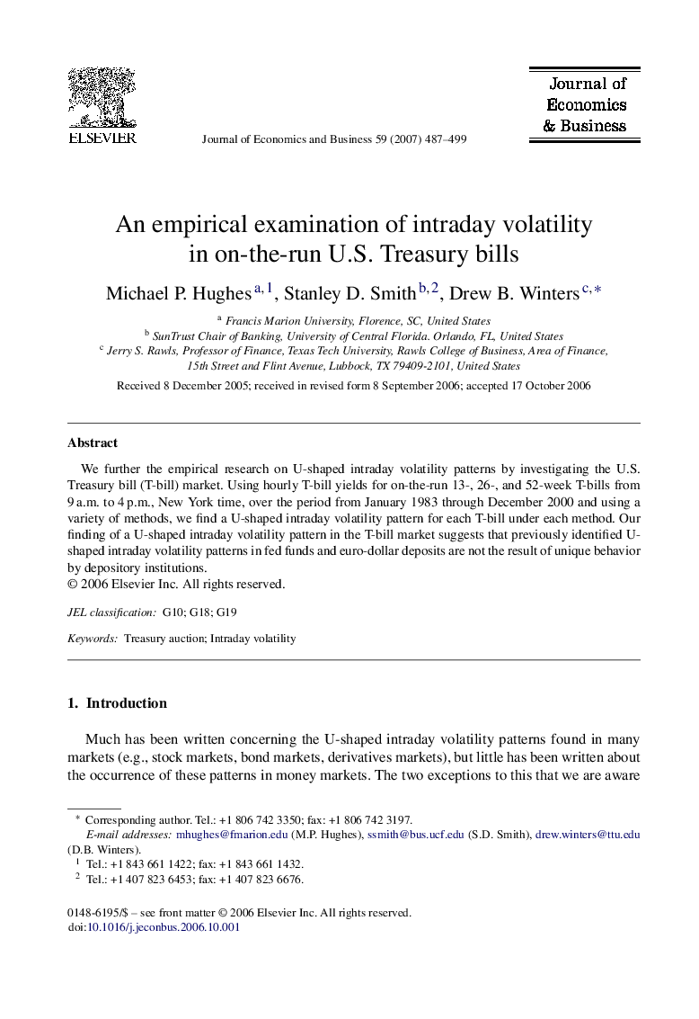 An empirical examination of intraday volatility in on-the-run U.S. Treasury bills