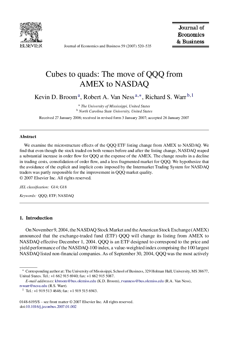 Cubes to quads: The move of QQQ from AMEX to NASDAQ