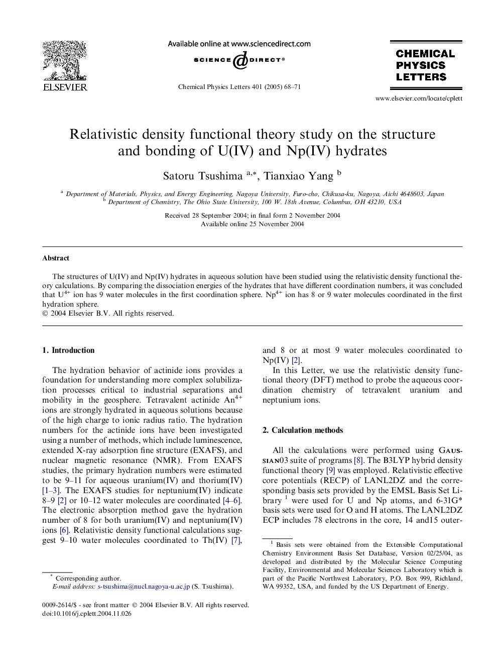 Relativistic density functional theory study on the structure and bonding of U(IV) and Np(IV) hydrates