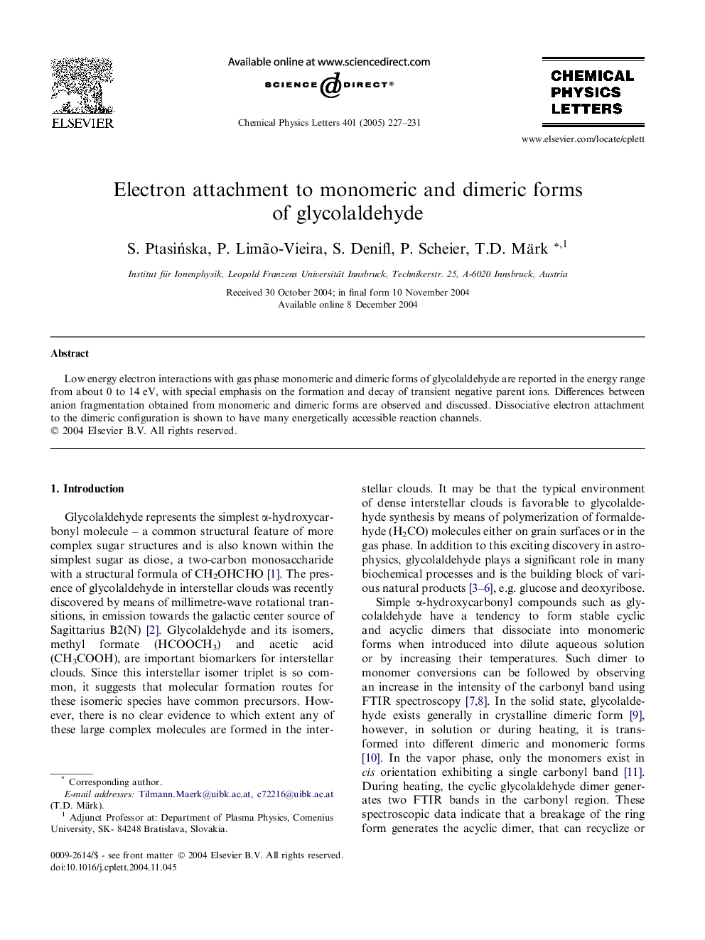 Electron attachment to monomeric and dimeric forms of glycolaldehyde