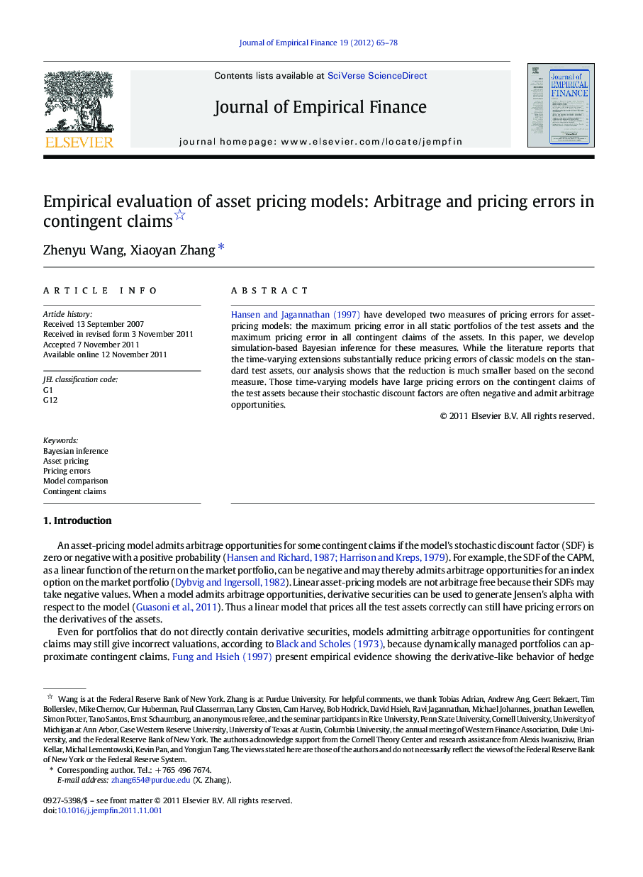 Empirical evaluation of asset pricing models: Arbitrage and pricing errors in contingent claims 