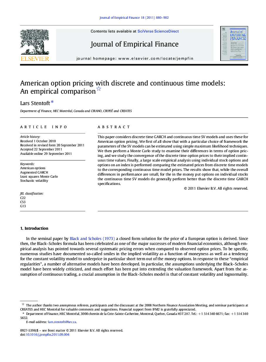 American option pricing with discrete and continuous time models: An empirical comparison 