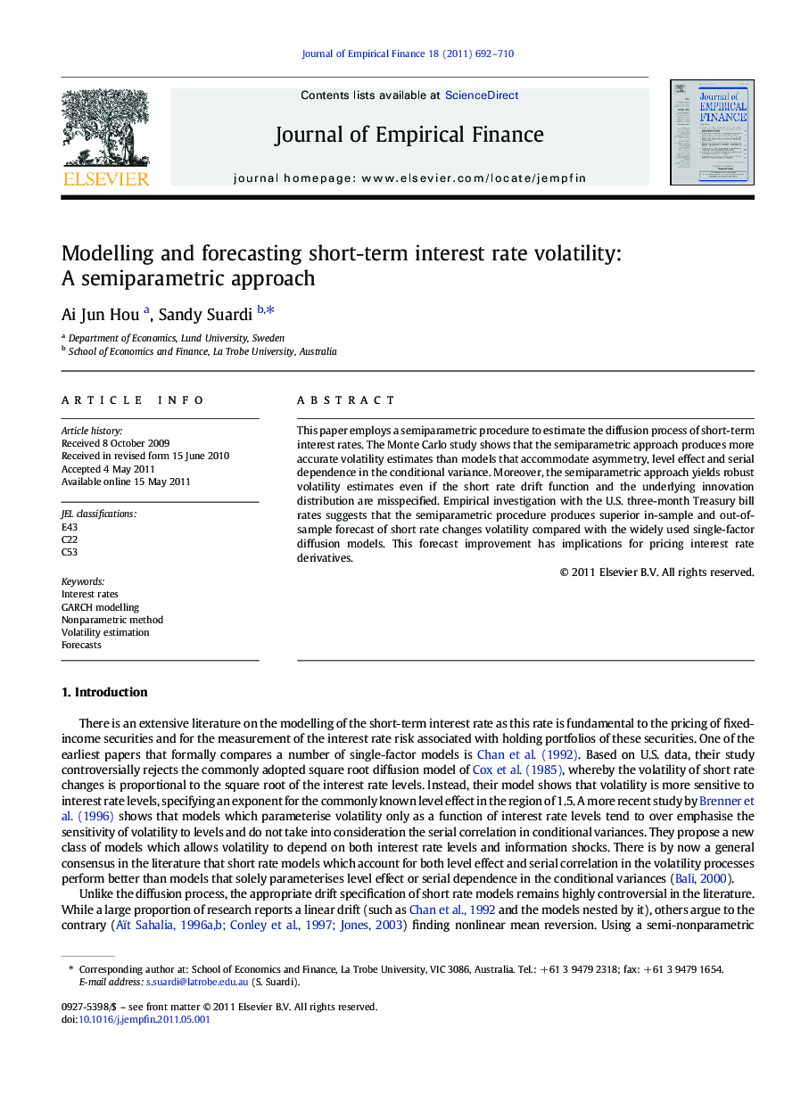 Modelling and forecasting short-term interest rate volatility: A semiparametric approach