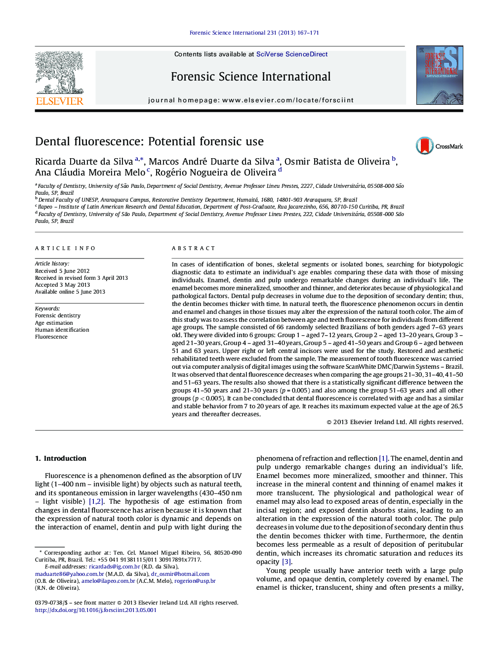 Dental fluorescence: Potential forensic use