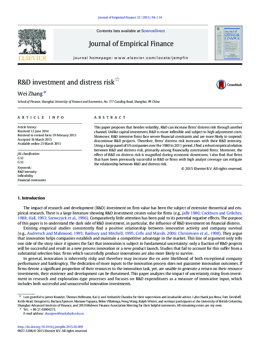 R&D investment and distress risk 