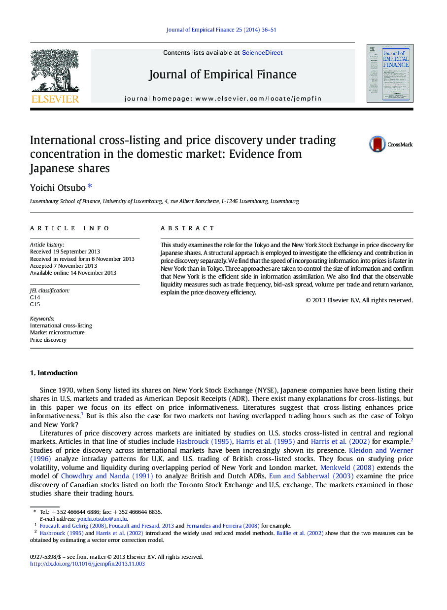 International cross-listing and price discovery under trading concentration in the domestic market: Evidence from Japanese shares