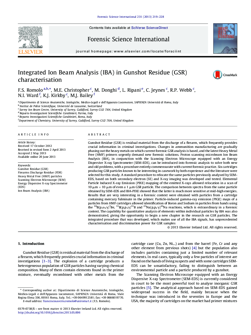 Integrated Ion Beam Analysis (IBA) in Gunshot Residue (GSR) characterisation