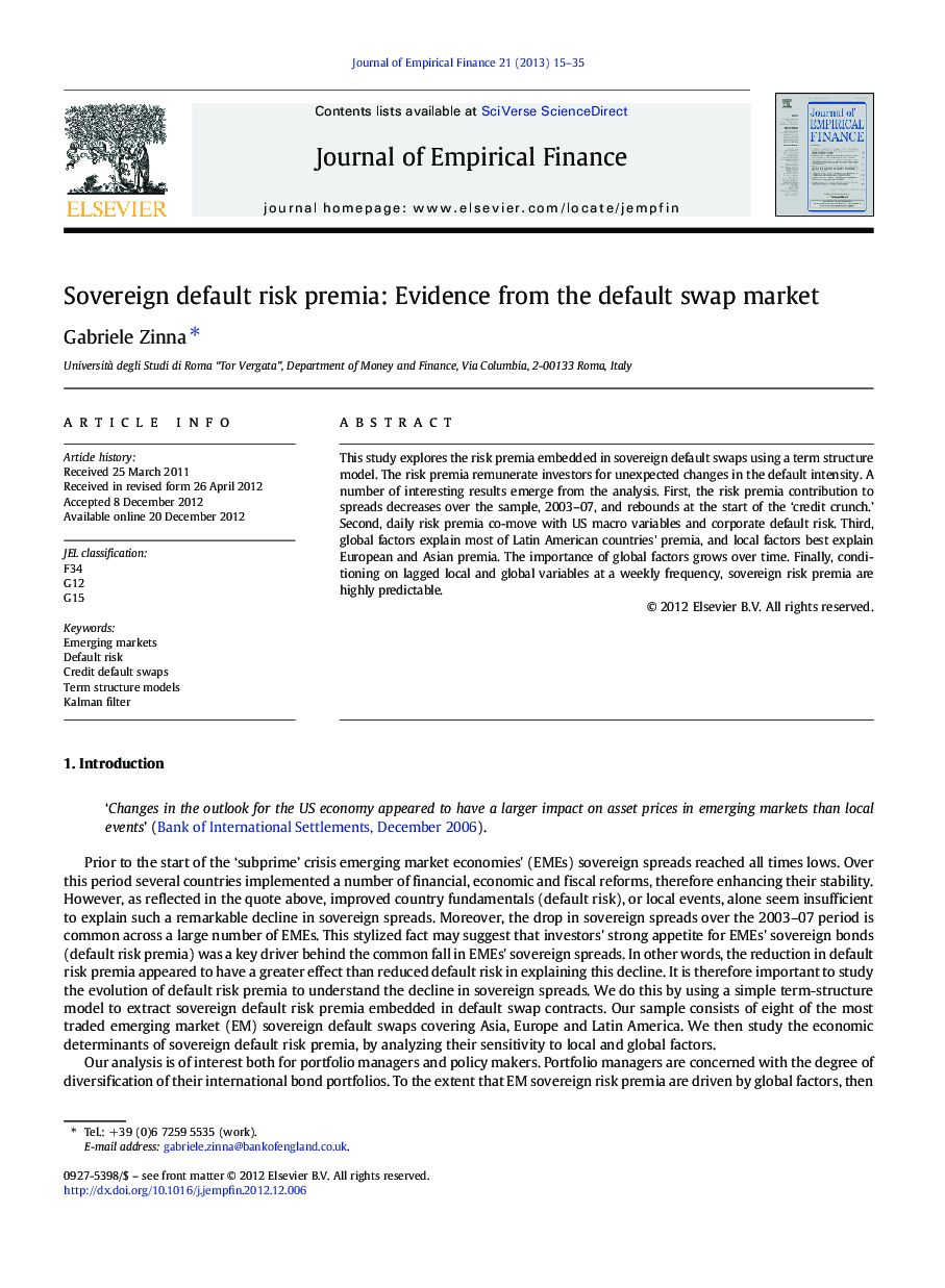 Sovereign default risk premia: Evidence from the default swap market