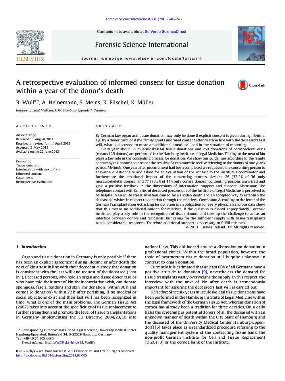 A retrospective evaluation of informed consent for tissue donation within a year of the donor's death