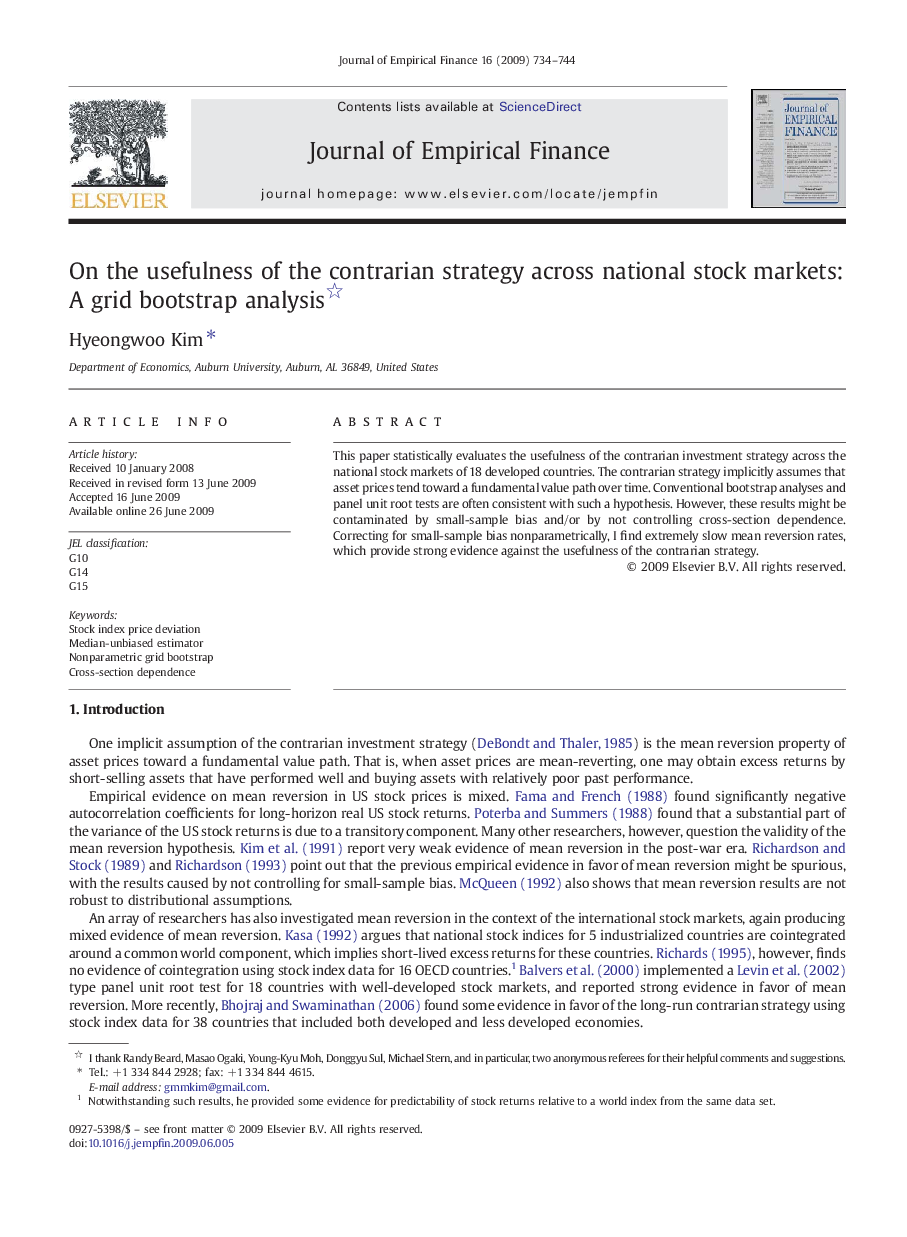 On the usefulness of the contrarian strategy across national stock markets: A grid bootstrap analysis 