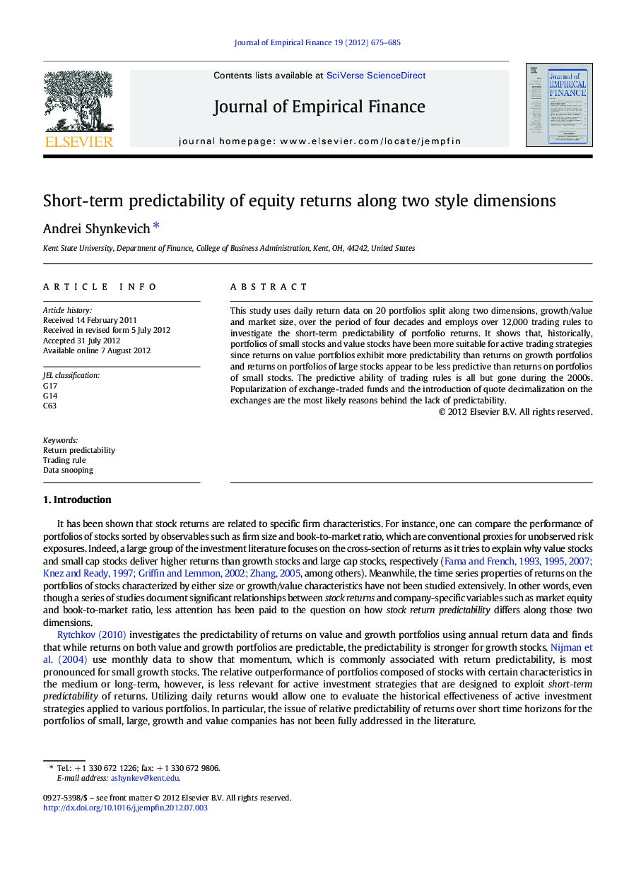 Short-term predictability of equity returns along two style dimensions