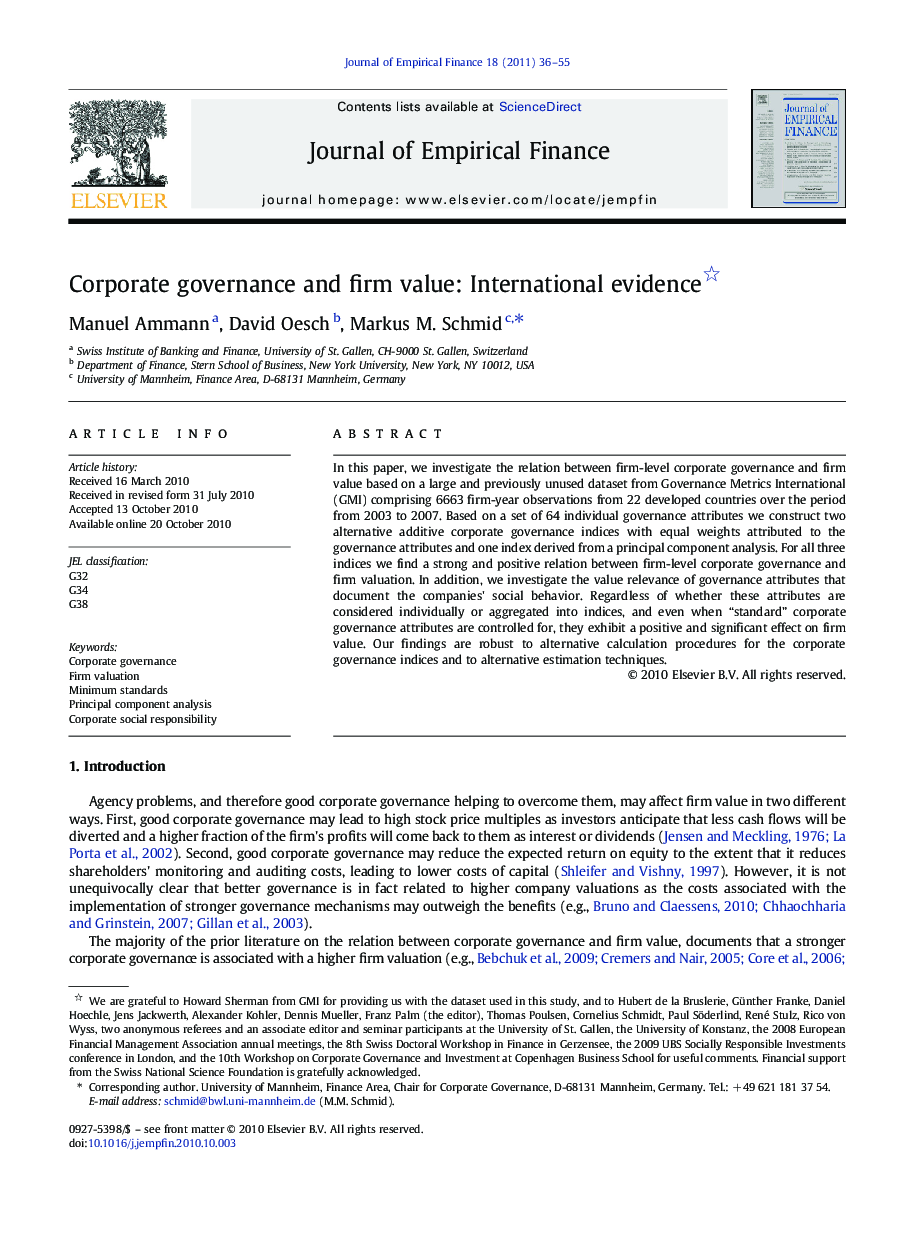 Corporate governance and firm value: International evidence 