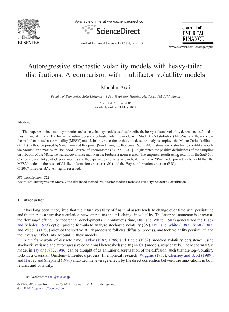 Autoregressive stochastic volatility models with heavy-tailed distributions: A comparison with multifactor volatility models