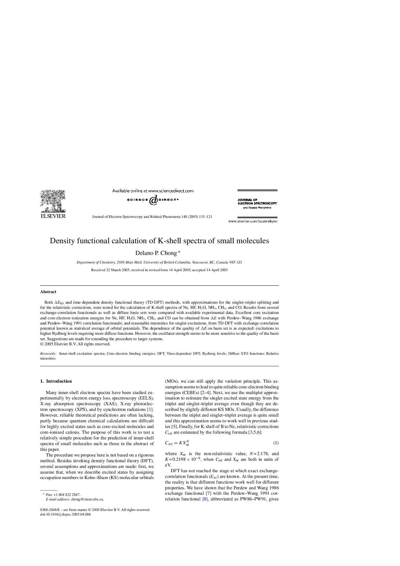 Density functional calculation of K-shell spectra of small molecules