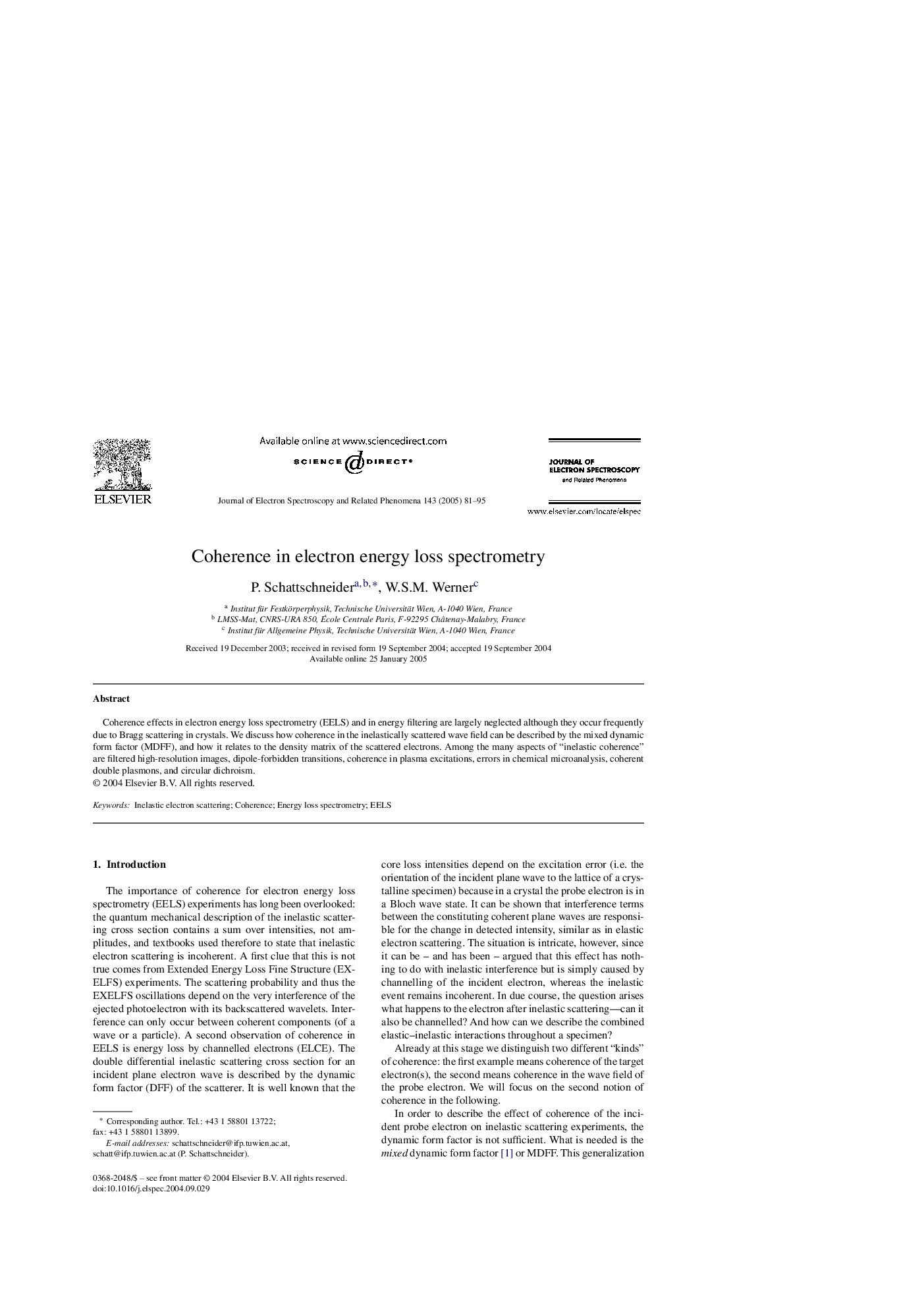 Coherence in electron energy loss spectrometry